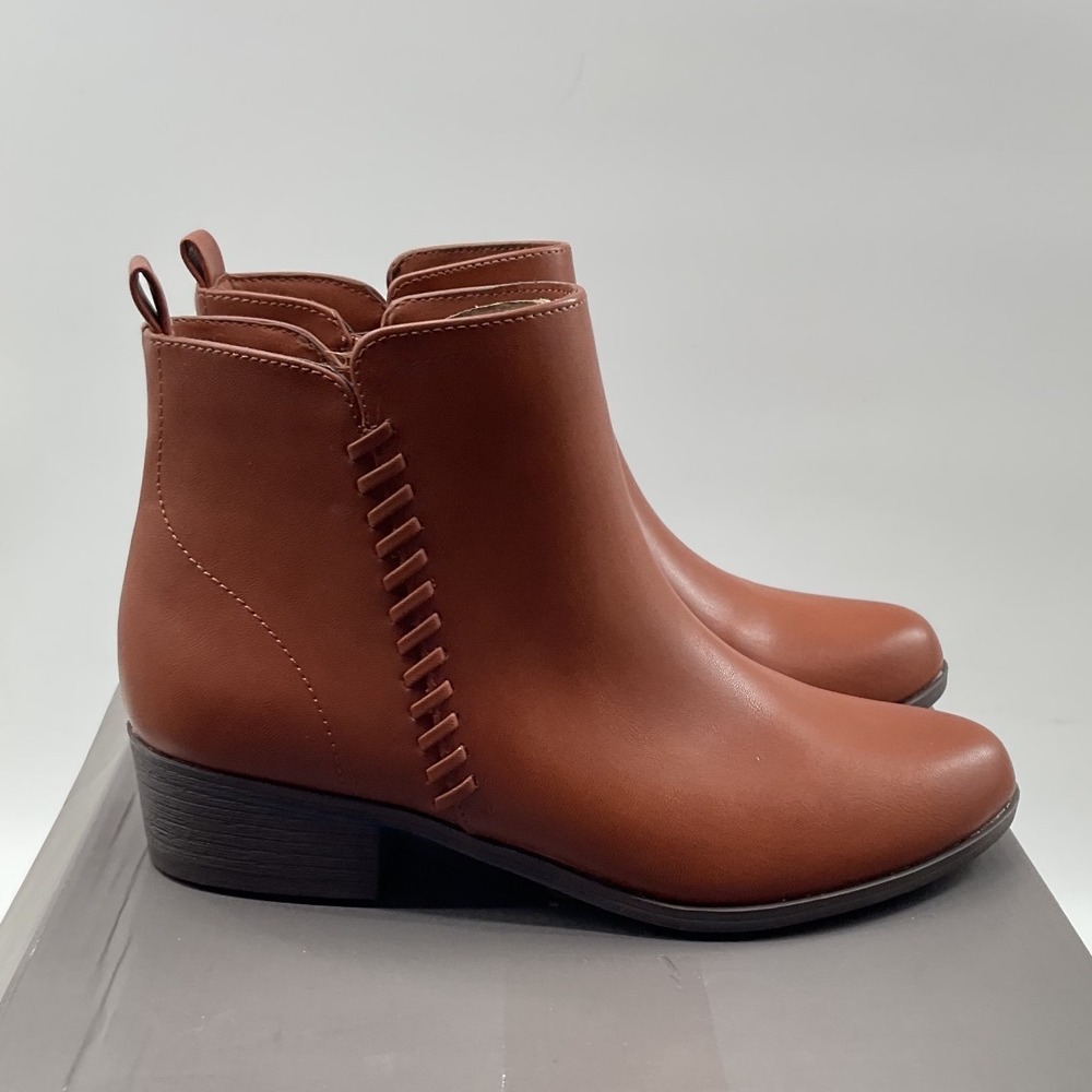 Style & Co Aidenn Cognac Brown Whipstitch Ankle Booties Womens 5.5M F42199